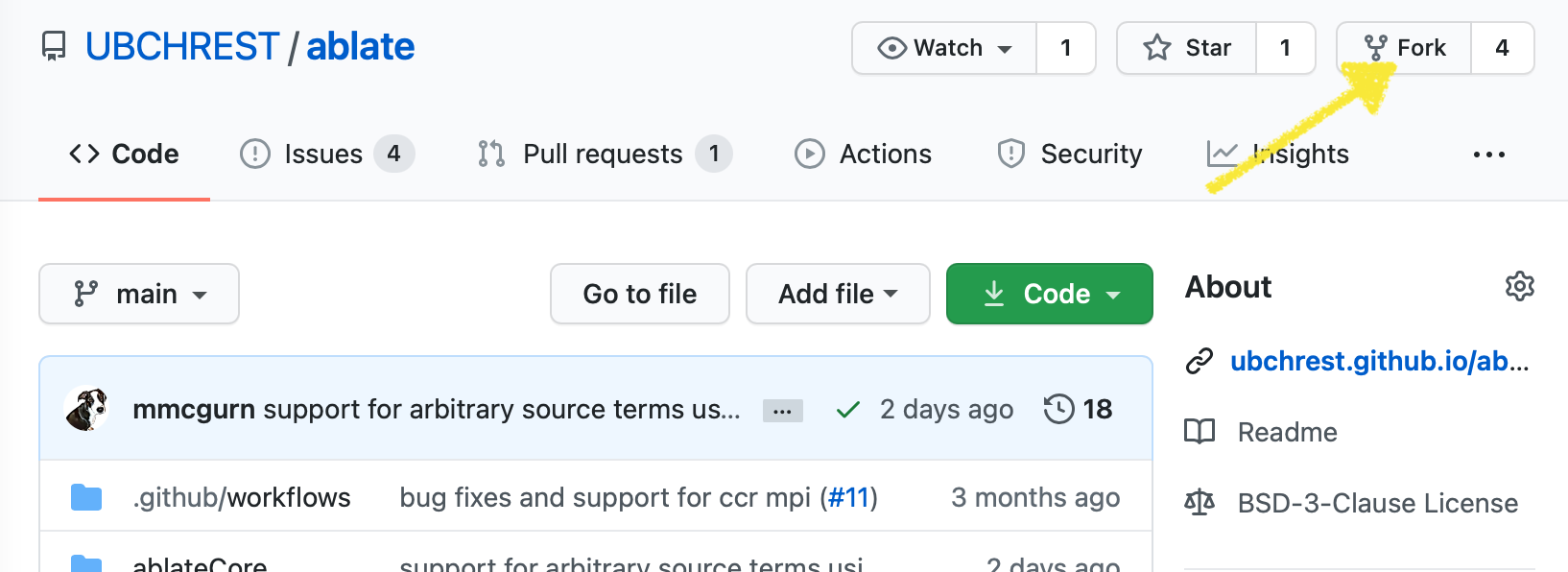 GitHub fork button location